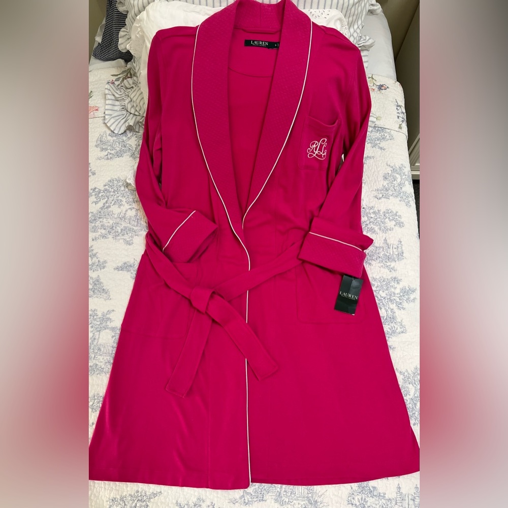 Beautiful Rose Pink Monogrammed Ralph Lauren Full Length Robe